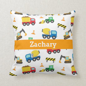 Colourful Construction Vehicles Pattern Boys Room Pillow