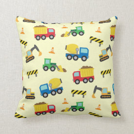 Colourful Construction Vehicles Pattern Boys Room Throw Pillow