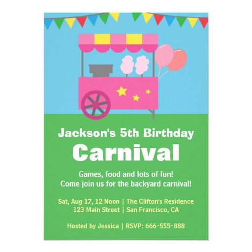 Colourful Cotton Candy Carnival Birthday Party Invitation