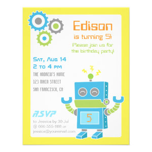 Colourful Cute Robot Birthday Party Invitations