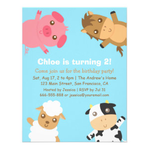 Colourful Farm Animals Birthday Party Invitation