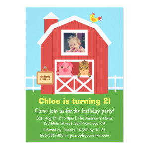 Colourful Farm Barnyard Animal Birthday Party Invites