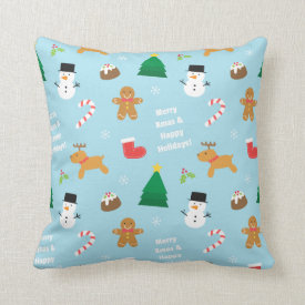 Colourful Gingerbread Snowman Christmas Pattern Throw Pillow