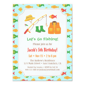 Colourful Go Fishing Birthday Party Invitations