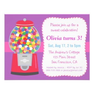 Colourful Gumball Machine Candy Themed Party Personalized Announcement