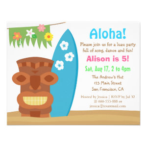 Colourful Hawaii Tiki Luau Beach Birthday Party Personalized Invites