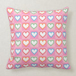Colourful hearts on pink squares pillow pillows