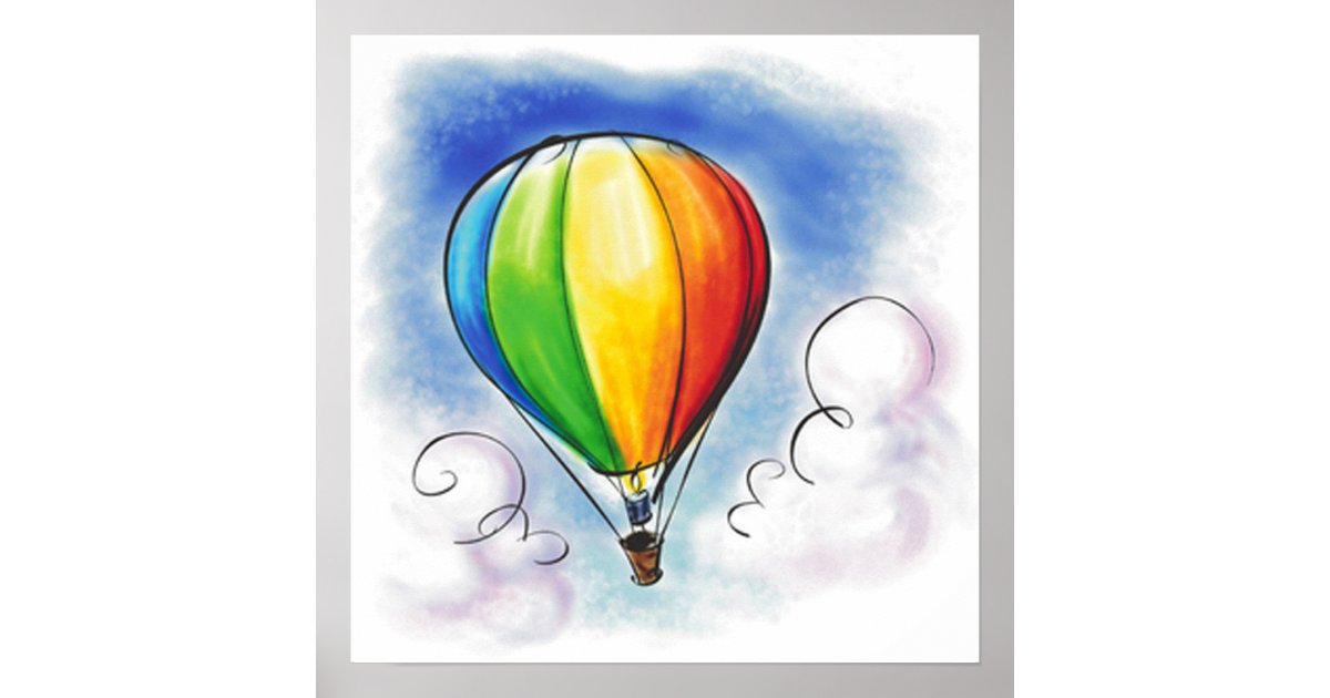 Colourful Hot air Balloon paint poster | Zazzle