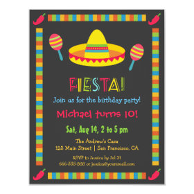 Colourful Mexican Fiesta Kids Birthday Party 4.25x5.5 Paper Invitation Card