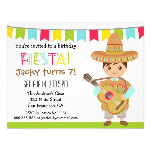 Colourful Mexican Fiesta Kids Birthday Party Custom Invitations