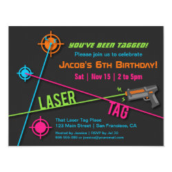 Colourful Neon Boys Laser Tag Birthday Party 4.25x5.5 Paper Invitation Card