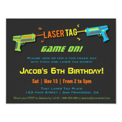 Colourful Neon Laser Tag Birthday Party 4.25x5.5 Paper Invitation Card