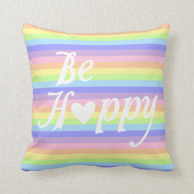 Colourful Pastel Rainbow Be Happy Room Decor Pillows