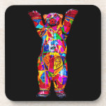 Colourful Patterned Teddy Bear, Black Back (pst) Drink Coasters