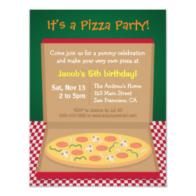 Colourful Pizza Kids Birthday Party 4.25x5.5 Paper Invitation Card