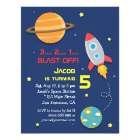 Colourful, Rocket Ship, Space Party, Kids Birthday Custom Invitations