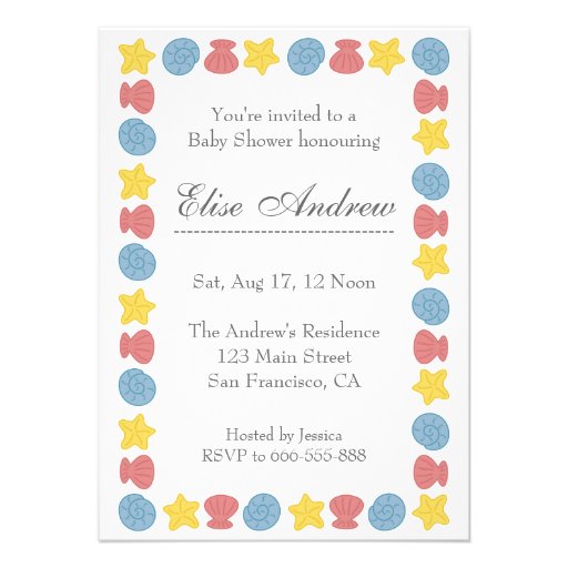 Colourful Sea shells Pattern Baby Shower Personalized Invites
