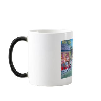Colourful street scene painting by Gordon Bruce mug