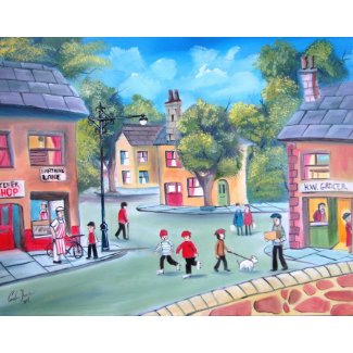 Colourful street scene painting by Gordon Bruce print
