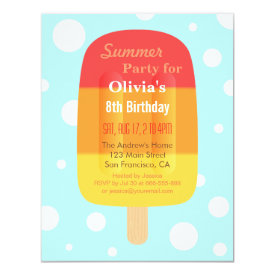 Colourful Summer Lolly Popsicle Ice Cream Party 4.25x5.5 Paper Invitation Card