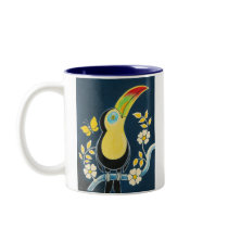Colourful Toucan On Navy Blue Sky & White Flowers Mug