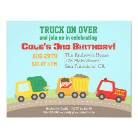 Colourful Truck Boys Birthday Party Invitations