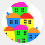 Colourful Village Round Sticker