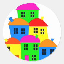 Colourful Village Round Sticker