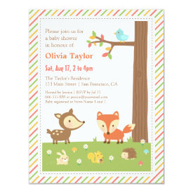 Colourful Woodland Animal Baby Shower 4.25x5.5 Paper Invitation Card