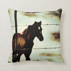 Colt Foal Horse and Barbed Wire Throw Pillow