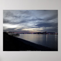 columbia river, lewis and clark bridge, sunset posters