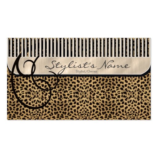 Comb and Curls Leopard Business Card Templates (front side)