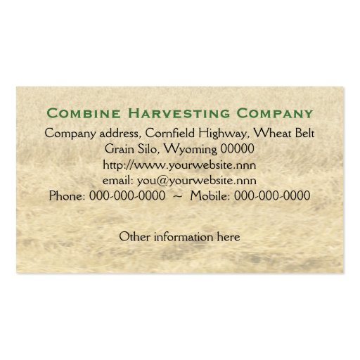 Combine Harvester business card (back side)
