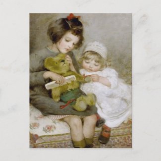 Combing Teddy Vintage Painting Postcard