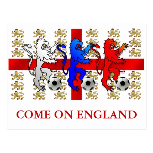 Come On England Three Lions Postcard Zazzle