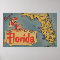 Come to Florida Map of the State, Pin-Up Girl Print