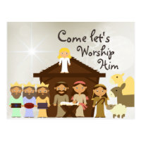 Come Worship Him Nativity Christmas Postcard