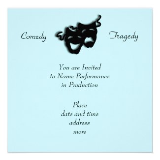 Comedy and Tragedy Black Masks Blue Invitation