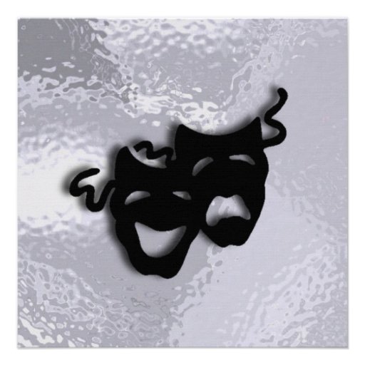 Comedy and Tragedy Black Masks Shimmer Invitation