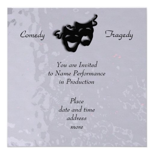Comedy and Tragedy Black Masks Shimmer Invitation