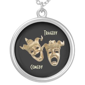 Comedy and Tragedy Gold Masks Necklace