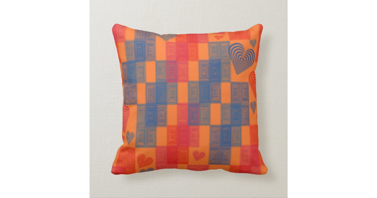 COMFY THROW PILLOWS - ORANGE BLUE HEARTS DESIGNER Zazzle