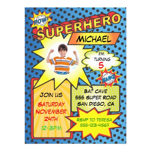 Comic Book Superhero Photo Insert Birthday Party Custom Invitations