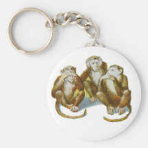 Comic Monkeys Hear See Do No Evil Keychain