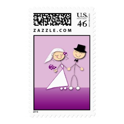 Comical bride and groom postage stamps