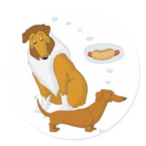 Comical Collie and Dachshund Round Stickers