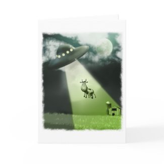 Comical UFO Cow Abduction Card card