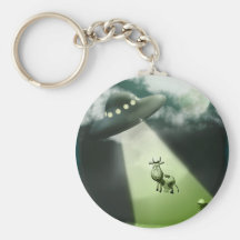 Comical UFO Cow Abduction Keychain