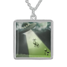 Comical UFO Cow Abduction Necklace