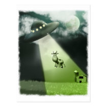 Comical UFO Cow Abduction Postcard postcards